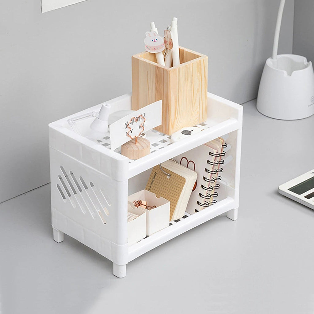 Minimalist Desktop Double Shelf Organizer – Desk Storage for Home & Office